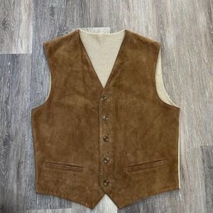 dunhill Mens Medium Brown Beige Leather Linen Blend Knit Button Up Vest
